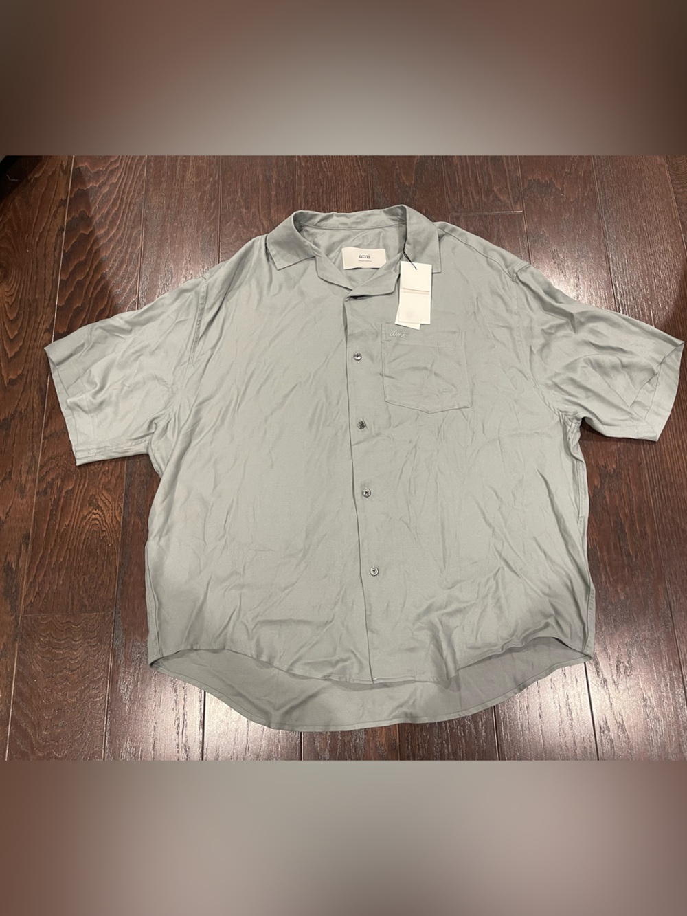 Ami Paris Boxy Short Sleeve GRAY Button Front Shirt Men Size 40 NEW